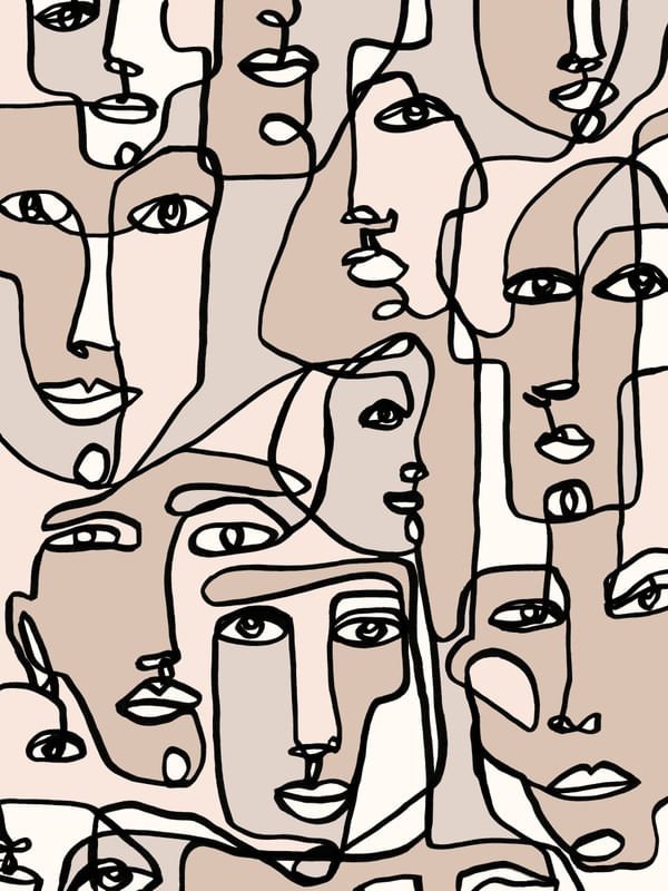 FACE MOSAIC 1 LIGHTER MULTI, MINIMALISTA ROSTOS SKETCH ILUSTRAÇÃO