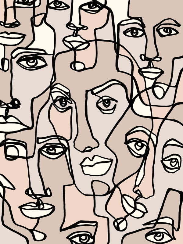 FACE MOSAIC 4 LIGHTER MULTI, MINIMALISTA ROSTOS SKETCH ILUSTRAÇÃO