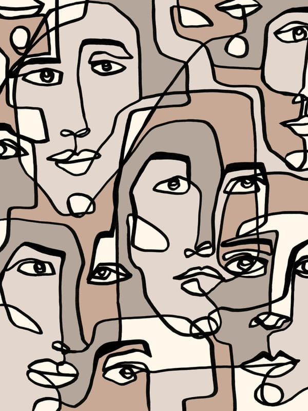 FACE MOSAIC 3 DARKER MULTI, MINIMALISTA ROSTOS SKETCH ILUSTRAÇÃO