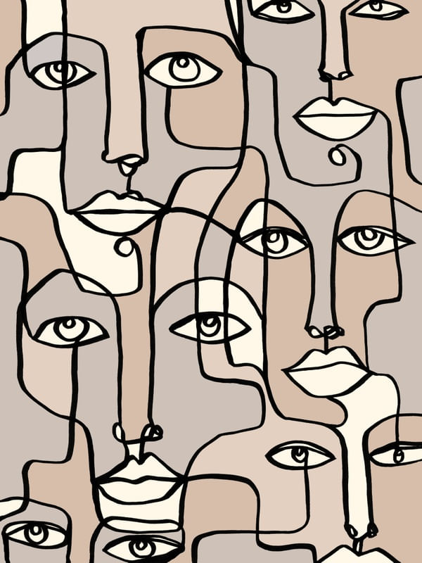 FACE MOSAIC 2 DARKER MULTI, MINIMALISTA ROSTOS SKETCH ILUSTRAÇÃO
