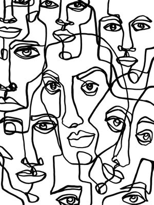 FACE MOSAIC 4 PRETO E BRANCO, MINIMALISTA ROSTOS SKETCH ILUSTRAÇÃO
