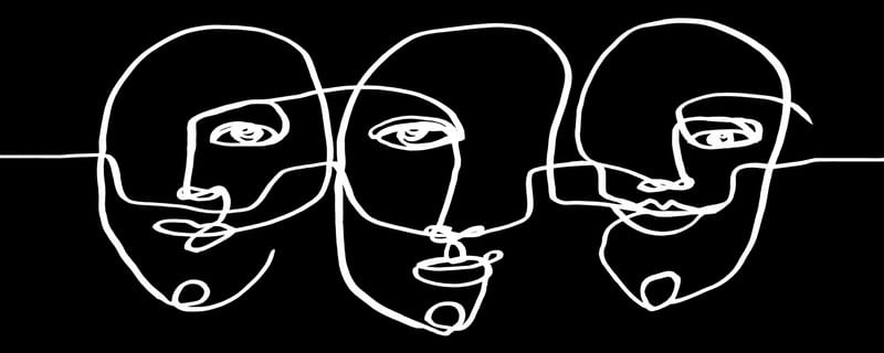 WE ARE ALL CONNECTED 2, PRETO E BRANCO MINIMALISTA LINHAS ROSTOS PESSOAS ILUSTRAÇÃO
