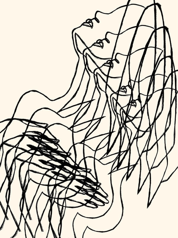GOT THE FEELS BEGE PRETO, SEXY MULHER ABSTRATO LINHAS SKETCH