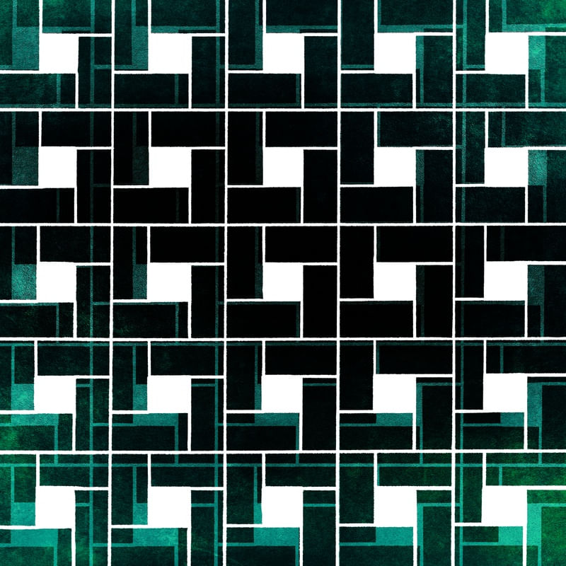 INTERLOCK 3 ESMERALDA VERDE PRETO E BRANCO, MODERNO GEOMETRICO QUADRADO ILUSTRAÇÃO