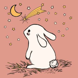 TSUKIMI 3 ROSA EMPOEIRADO COELHO, INFANTIL ANIMAL COELHINHO ESTRELAS SKETCH