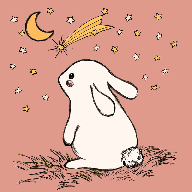 TSUKIMI 3 ROSA EMPOEIRADO COELHO, INFANTIL ANIMAL COELHINHO ESTRELAS SKETCH