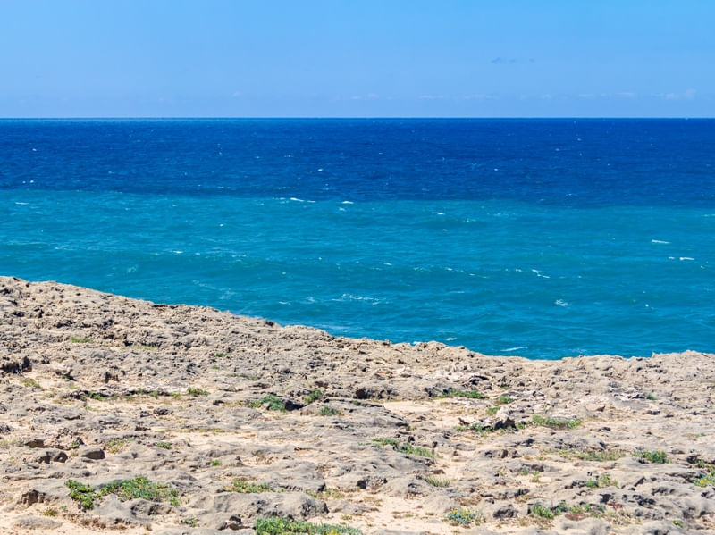 ROCHAS SOBRE FALÉSIAS E MAR AZUL BICOLOR