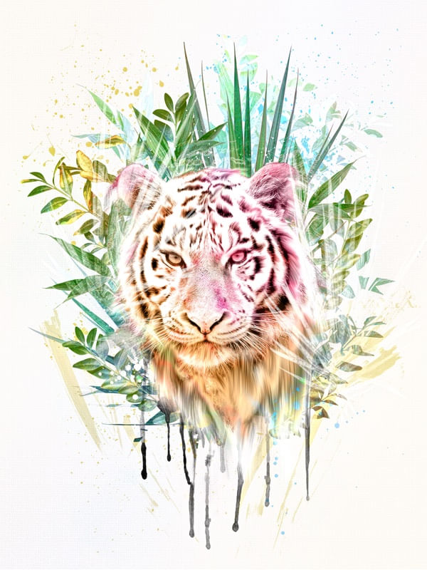 TIGRE FLORESTA AQUARELA DIGITAL CORES VIBRANTE