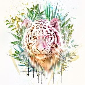 TIGRE SELVAGEM FLORESTA AQUARELA DIGITAL CORES VIBRANTE