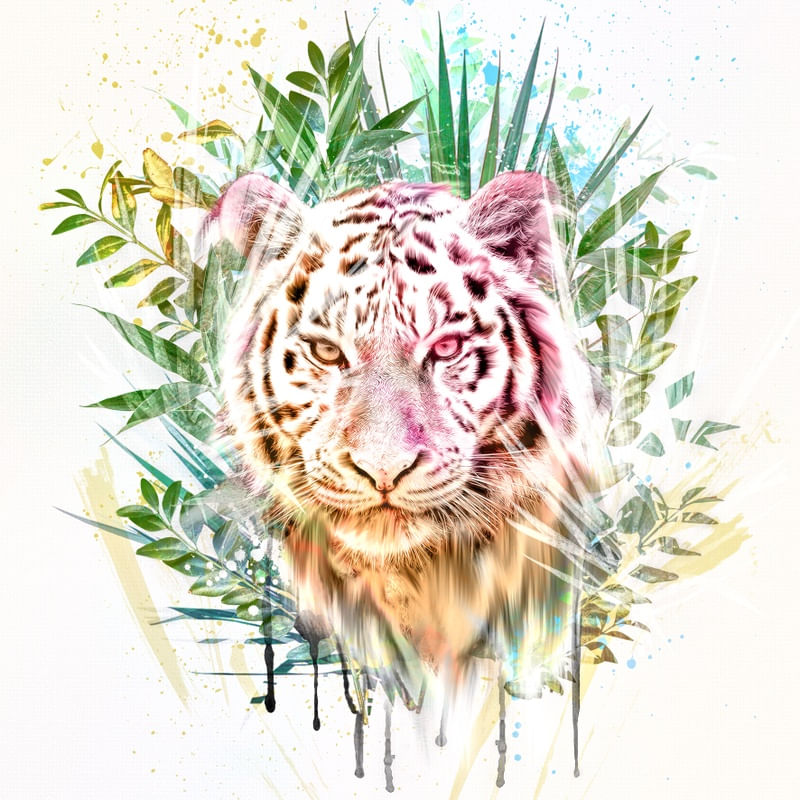 TIGRE SELVAGEM FLORESTA AQUARELA DIGITAL CORES VIBRANTE