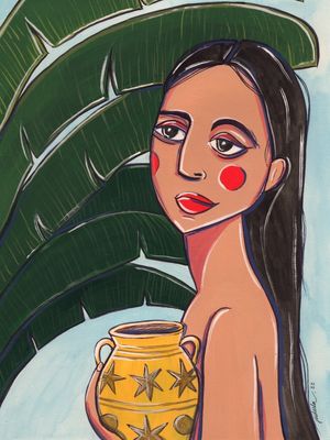 A MULHER SEGURANDO O VASO