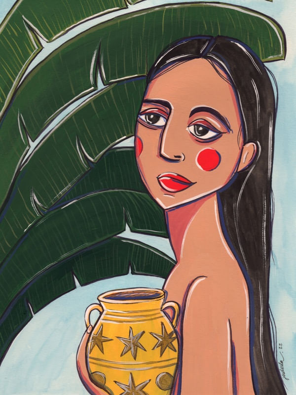A MULHER SEGURANDO O VASO