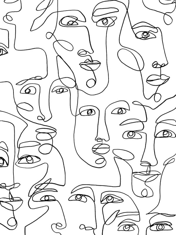 CULTURAL MOSAIC PRETO E BRANCO, MINIMALISTA LINHAS ROSTOS PESSOAS SKETCH
