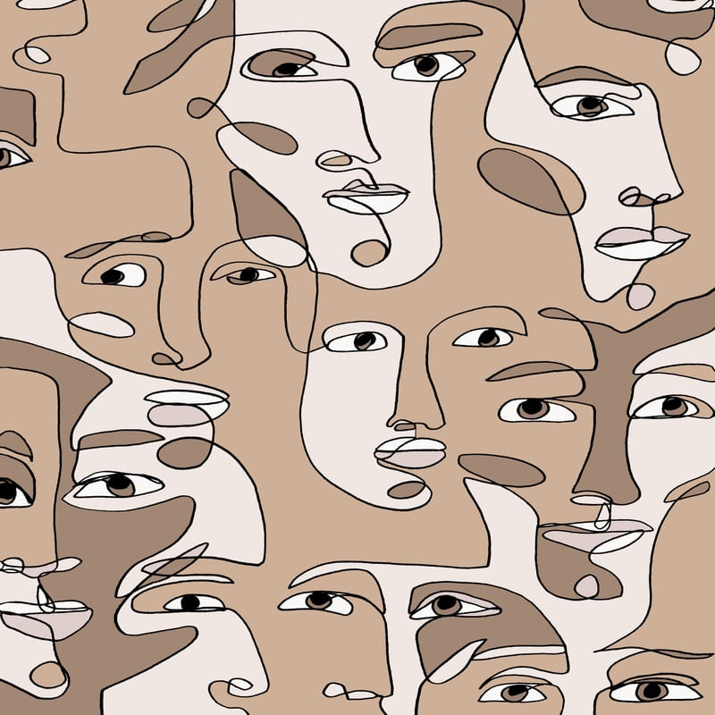 CULTURAL MOSAIC PELE CLARA QUADRADO, MINIMALISTA LINHAS ROSTOS PESSOAS SKETCH