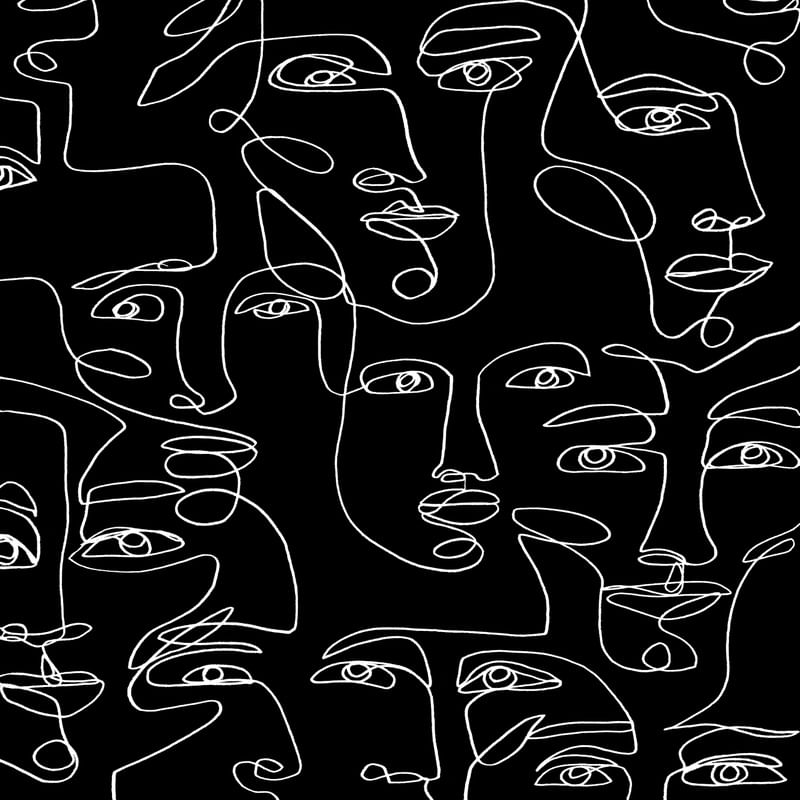 CULTURAL MOSAIC PRETO E BRANCO 2 QUADRADO, MINIMALISTA LINHAS ROSTOS PESSOAS SKETCH