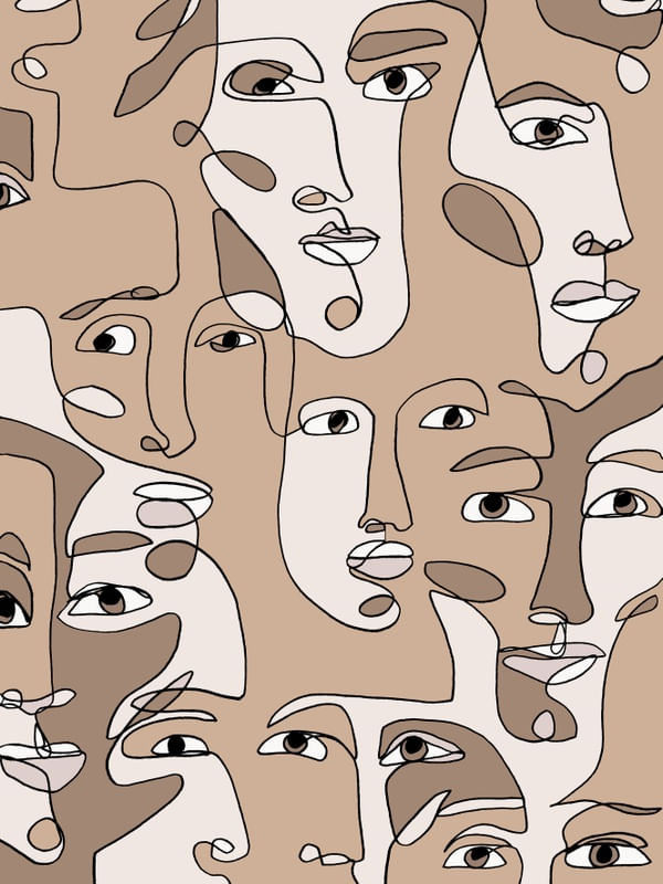 CULTURAL MOSAIC PELE CLARA, MINIMALISTA LINHAS ROSTOS PESSOAS SKETCH