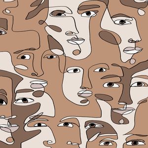 CULTURAL MOSAIC PELE ESCURA QUADRADO, MINIMALISTA LINHAS ROSTOS PESSOAS SKETCH