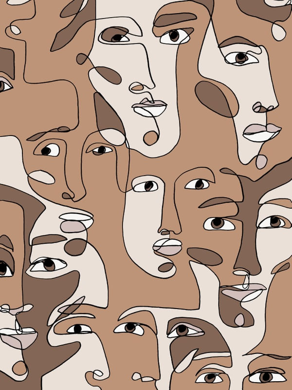 CULTURAL MOSAIC PELE ESCURA, MINIMALISTA LINHAS ROSTOS PESSOAS SKETCH