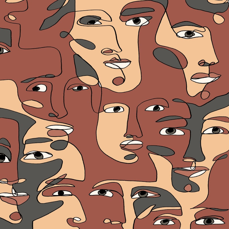 CULTURAL MOSAIC TERRACOTA QUADRADO, MINIMALISTA LINHAS ROSTOS PESSOAS SKETCH