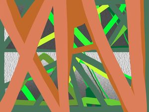 GEOMÉTRICO ORGÂNICO VERDE LARANJA ARTISTA GLORIA RIMES