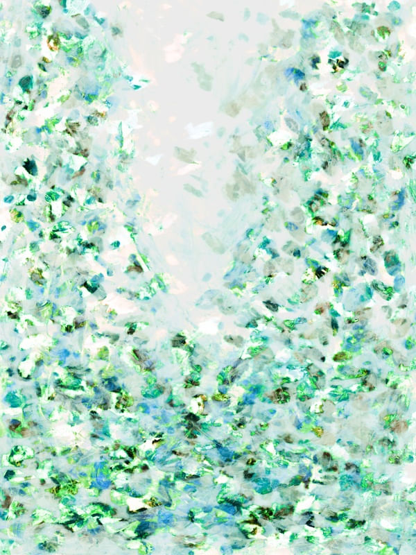 HANAMI 2 TURQUESA VERDE, FLORAL ABSTRATO FLORES PÉTALAS ELEGANTE PINTURA