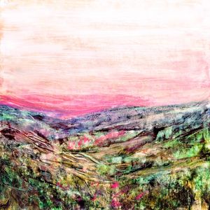 MILES AWAY 1, ABSTRATO PAISAGEM COLORIDO JARDIM PINTURA