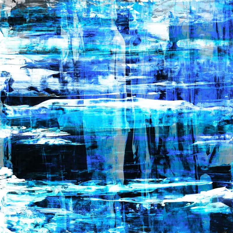 ABYSS 1 AZUL QUADRADO, ABSTRATO OCEANO ORGANICO PINCELADAS PINTURA