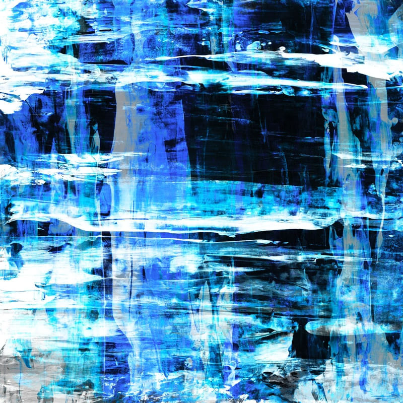 ABYSS 2 AZUL QUADRADO, ABSTRATO OCEANO ORGANICO PINCELADAS PINTURA