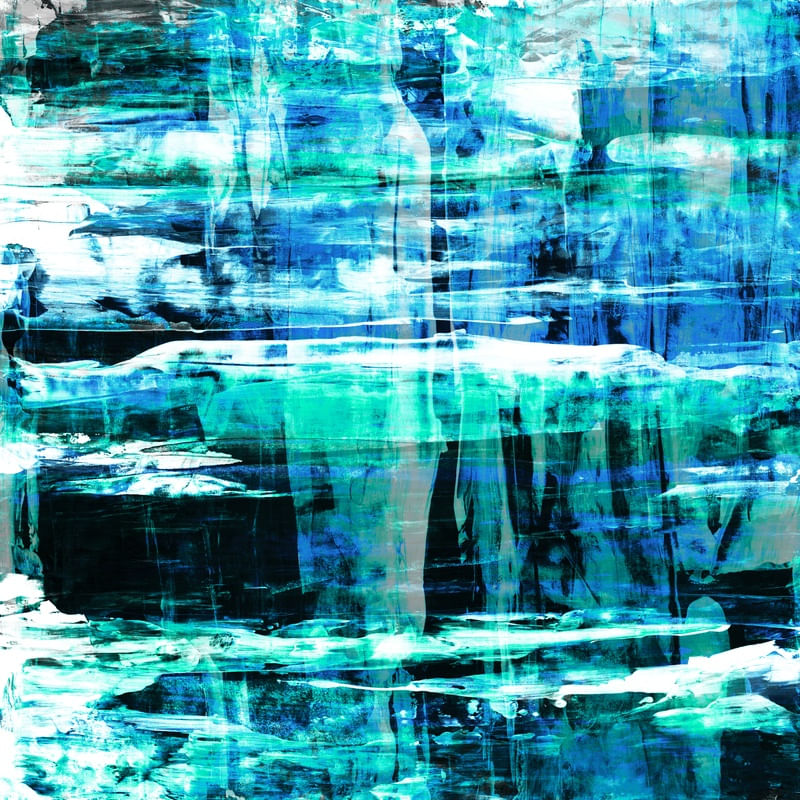 ABYSS 1 CERCETA VERDE AZUL QUADRADO, ABSTRATO OCEANO ORGANICO PINCELADAS PINTURA