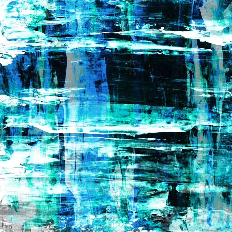 ABYSS 2 CERCETA VERDE AZUL QUADRADO, ABSTRATO OCEANO ORGANICO PINCELADAS PINTURA