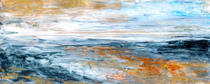 SAILOR'S DELIGHT 1 PANORAMICO DOURADA AZUL, OCEANO DE PRAIA ABSTRATO PINTURA
