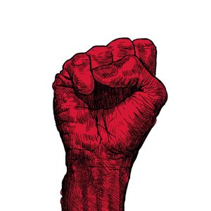 SIMBOLO DE RESISTÊNCIA - PUNHO FECHADO E ERGUIDO _VERMELHO SOBRE BRANCO