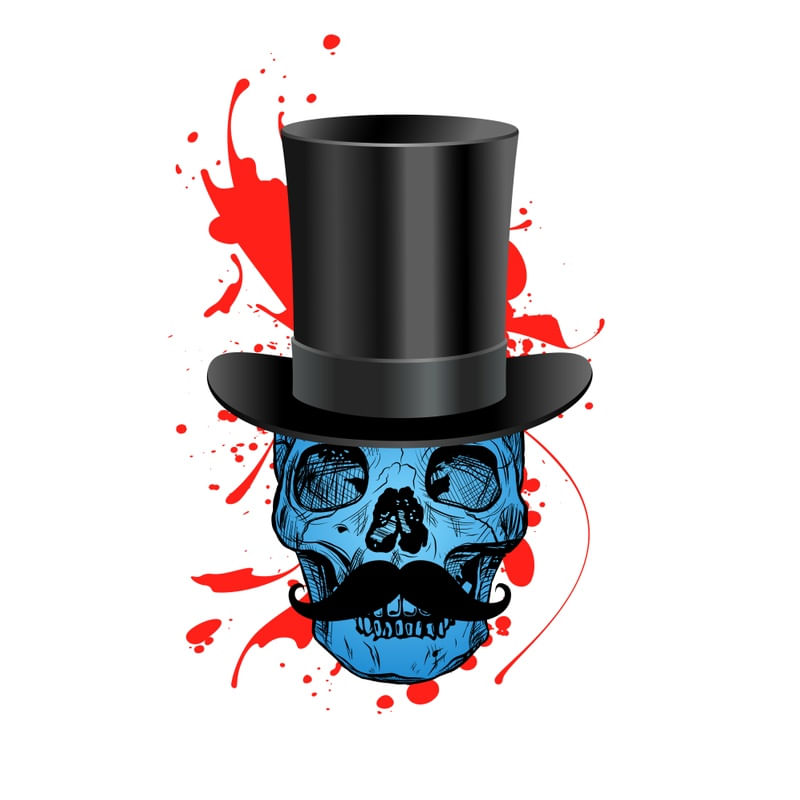 SKULL HAT MUSTACHE! WHITE BACKGROUND! POP ART RETRO!