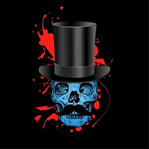 SKULL HAT MUSTACHE! BLACK BACKGROUND! POP ART RETRO!