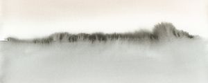 WATERCOLOR HORIZON IN SOFT CORAL AND GRAY - PANORAMIC