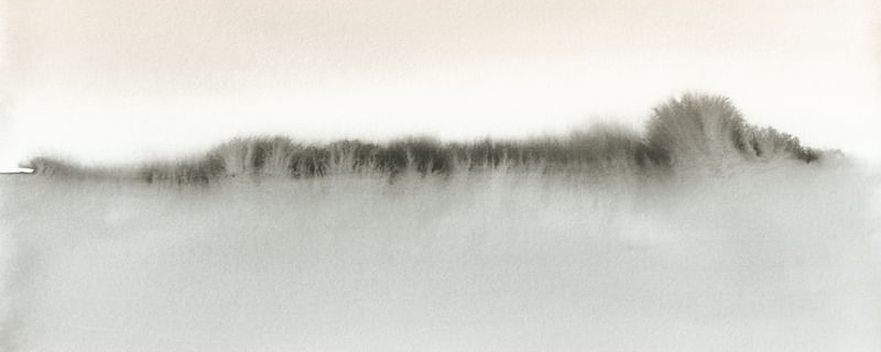 WATERCOLOR HORIZON IN SOFT CORAL AND GRAY - PANORAMIC
