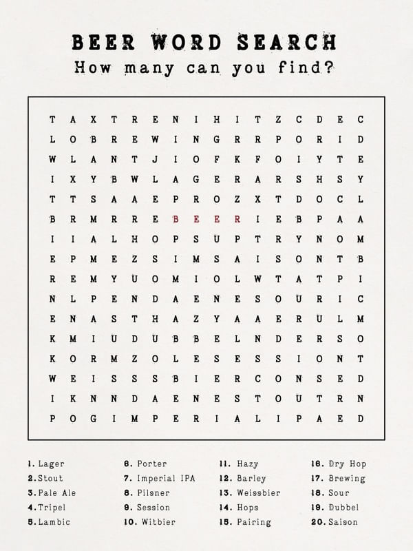 BEER WORD SEARCH