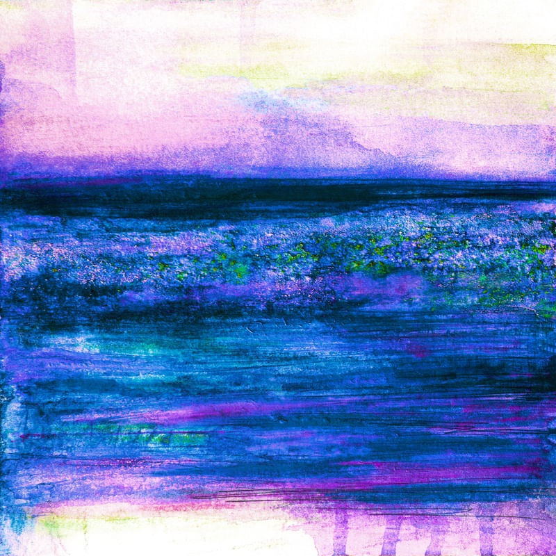NEVERWHERE 6 QUADRADO, INDIGO ROXO COLORIDO PAISAGEM ABSTRATO PINTURA