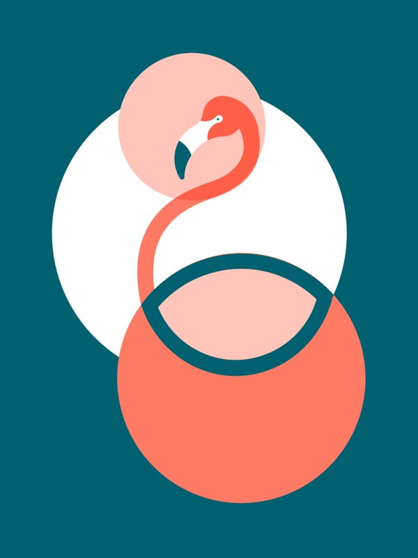 FLAMINGO ABSTRATO MINIMALISTA ROSA E AZUL