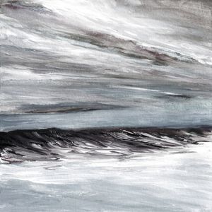 TROPICAL TIDE 1 NEUTRO QUADRADO, CINZA OCEANO MARE ONDAS NUVENS PINTURA