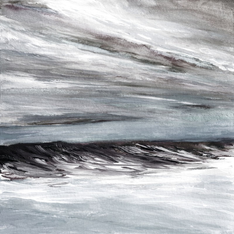 TROPICAL TIDE 1 NEUTRO QUADRADO, CINZA OCEANO MARE ONDAS NUVENS PINTURA