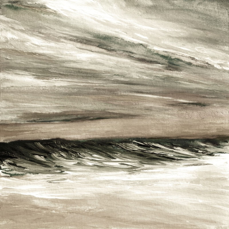 TROPICAL TIDE 2 NEUTRO QUADRADO, SEPIA OCEANO MARE ONDAS NUVENS PINTURA