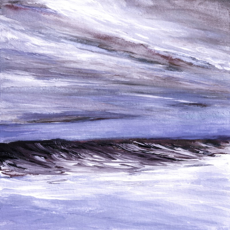 TROPICAL TIDE 4 NEUTRO QUADRADO, ROXO OCEANO MARE ONDAS NUVENS PINTURA