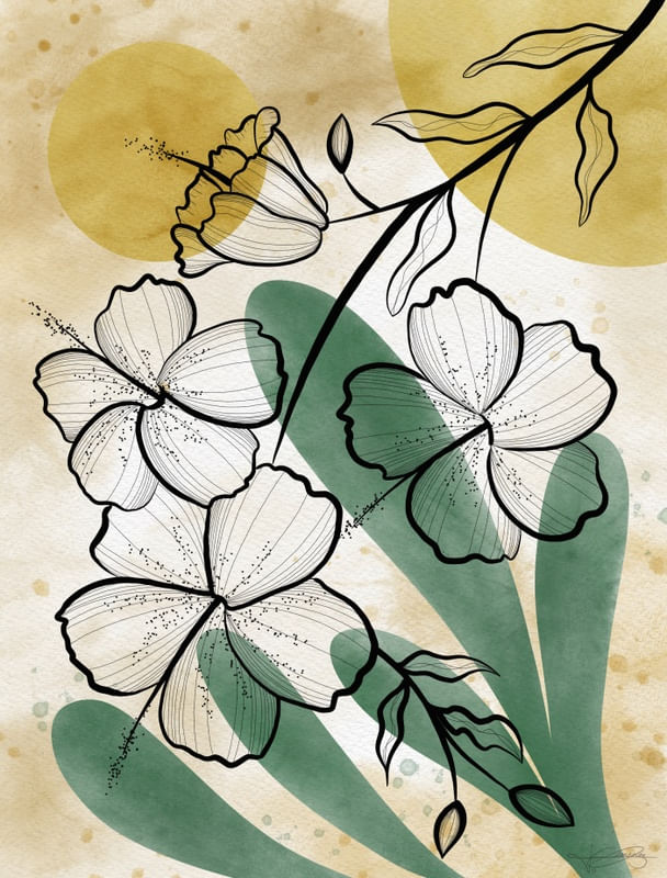 HIBISCUS WATERCOLOR & LINES