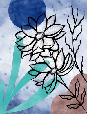 DAHLIA WATERCOLOR & LINES