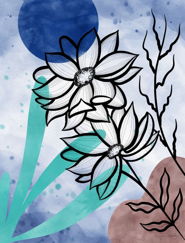 DAHLIA WATERCOLOR & LINES