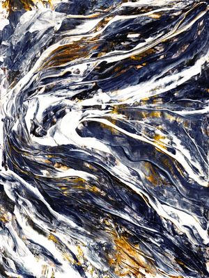 SWELL 1 INDIGO DOURADA, ORGANICO ABSTRATO OCEANO ONDAS PINTURA