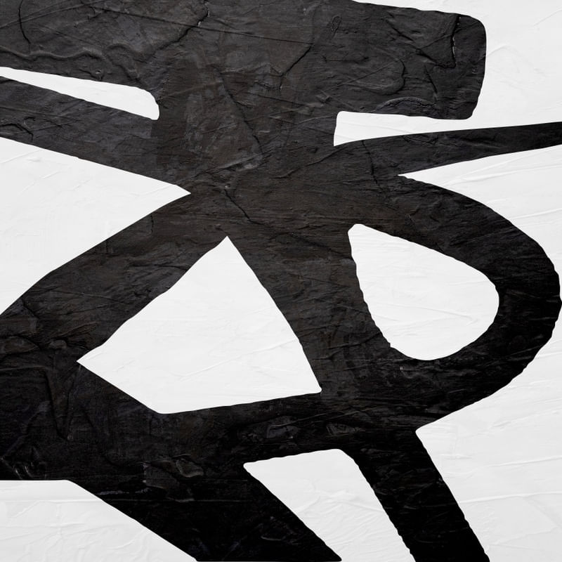 ARTE EXPRESSIONISTA ABSTRATA EM PRETO E BRANCO FORMATO QUADRADO - (PINCELADA ABSTRATA - 09A - Q)