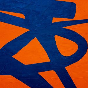 ARTE EXPRESSIONISTA ABSTRATA COLORIDA, AZUL E LARANJA, QUADRADO - (PINCELADA ABSTRATA - 09A3 - Q)