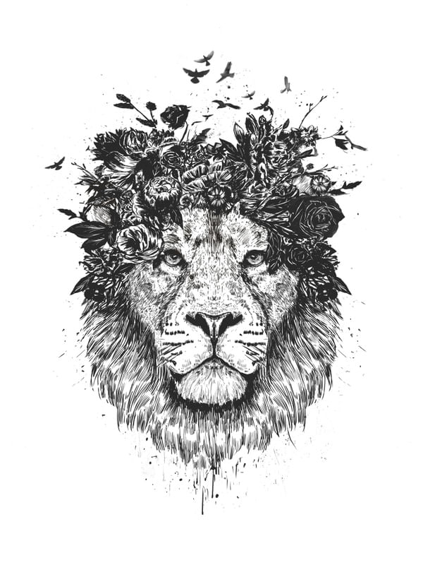 FLORAL LION (BW)